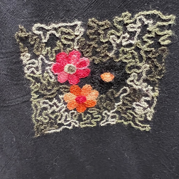 Anandas black floral embroidered poncho wrap bead feather ties tassels one size - Picture 6 of 7